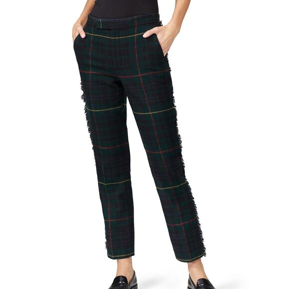 Polo Ralph Lauren Wool Blend Pants 14 Tartan Plaid Fringe Seam Straight Preppy